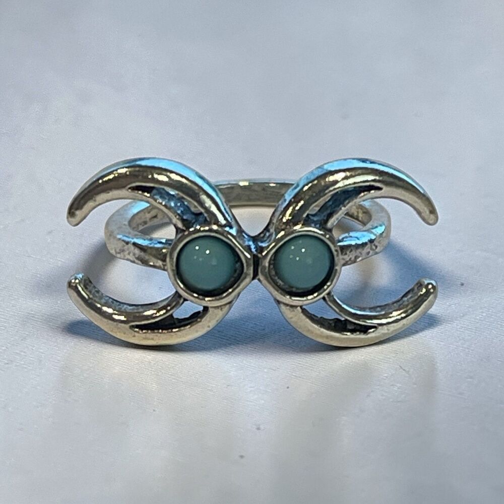 Womens Ring Size 7.5 Band Silver Metal Boho Nature Moons Turquoise 037-7.5